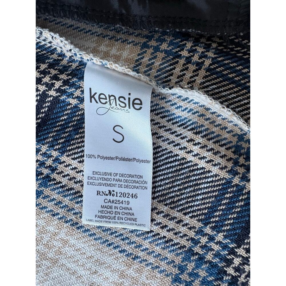 Kensie Jeans Shacket Oversized Plaid Flannel Shirt Jacket Blue Cream Size S - Picture 9 of 9
